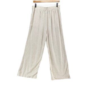 Thread Supply Linen Blend Pants Womens Natural Wheat Cream Pleated Straight Sz L
